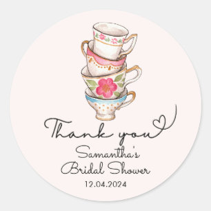 Modern Blush Tea Party Bridal Shower Thank You  Classic Round Sticker