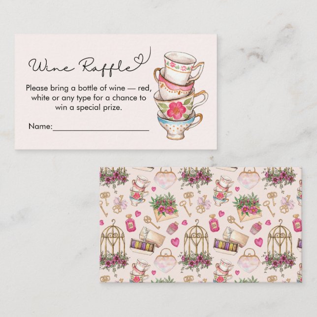 Modern Blush Tea Party Bridal Wine Raffle Enclosure Card (Front/Back)