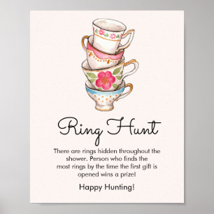 Modern Blush Tea Party Ring Hunt Game Bridal  Poster