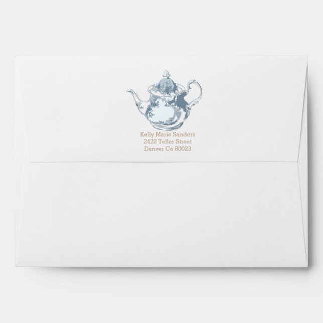 Modern Blush Teapot | Tea Party | Custom Address Envelope (Back (Top Flap))