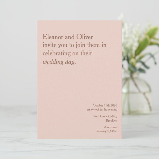 Modern Blush Terracotta Typography Stylish Wedding Invitation (Standing Front)