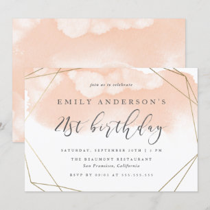 Modern Blush Watercolor Geometric 21st Birthday Invitation