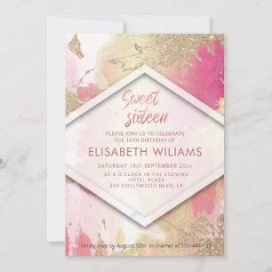 Modern blush watercolor wash glittery  invitation