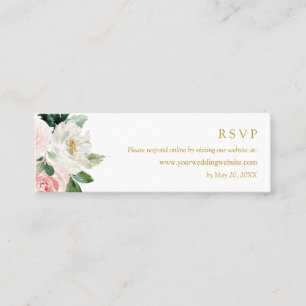 Modern Blush Wedding Gold RSVP Online Website Mini Business Card