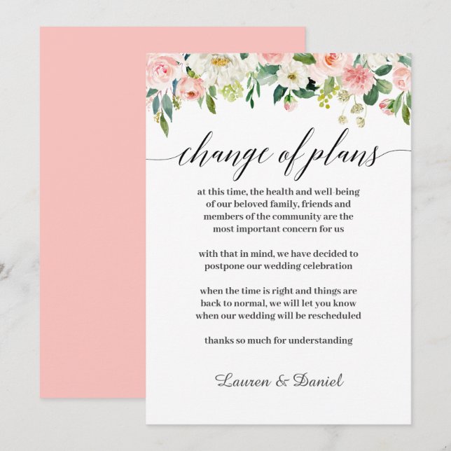 Modern Blush Wedding Postponement Change of plans Invitation (Front/Back)
