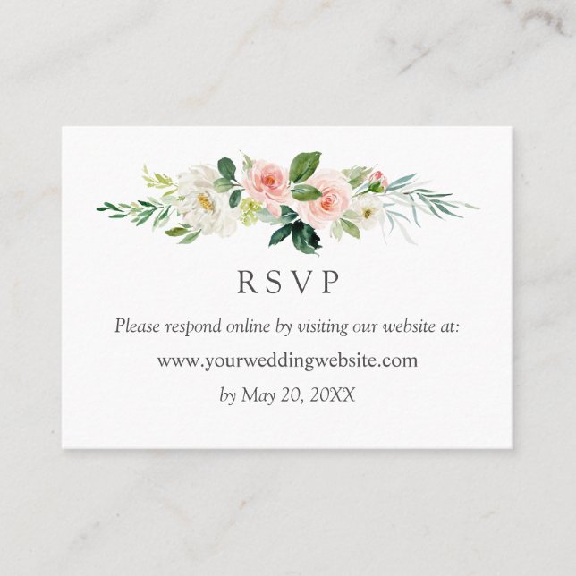 Modern Blush Wedding  RSVP Online Website Business Card (Front)