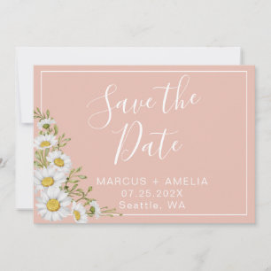 Modern  Blush & White Daisies   Save The Date