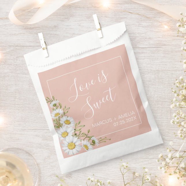 Modern  Blush & White Daisies Wedding  Favour Bags (Clipped)