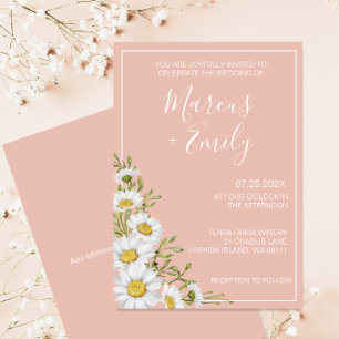 Modern  Blush & White Daisies Wedding Invitation