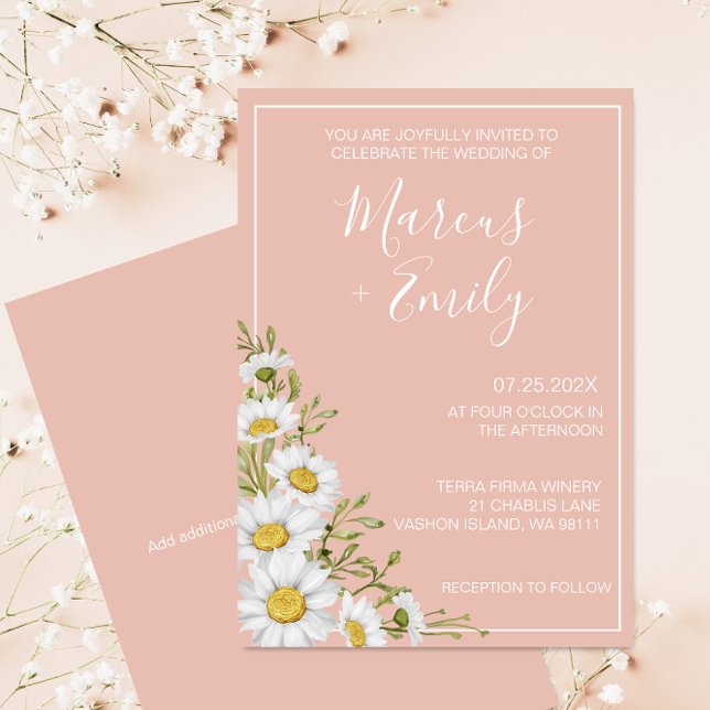 Modern  Blush & White Daisies Wedding Invitation (Creator Uploaded)