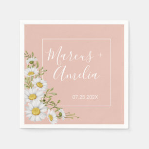 Modern  Blush & White Daisies Wedding  Napkin