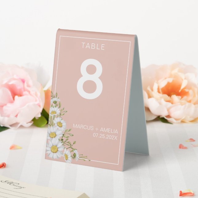 Modern Blush & White Daisies Wedding Table Number (In SItu (Wedding))
