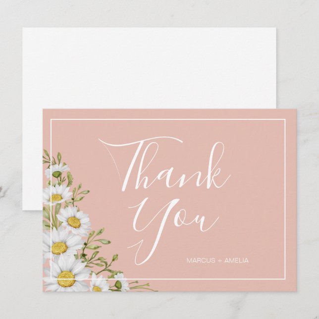 Modern  Blush & White Daisies Wedding Thank You (Front/Back)