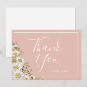 Modern  Blush & White Daisies Wedding Thank You Card