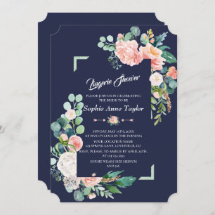 Modern Blush White Floral Frame Lingerie Shower Invitation