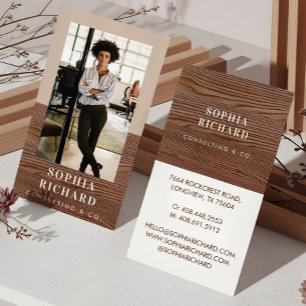 Modern Blush & Wood Chic Luxury Professional Photo Business Card
