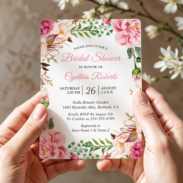 Modern Blushing Pink Floral Wreath Bridal Shower Invitation (Creator Uploaded)