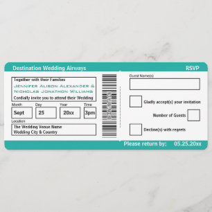 Modern Boarding Pass Destination Wedding Invites