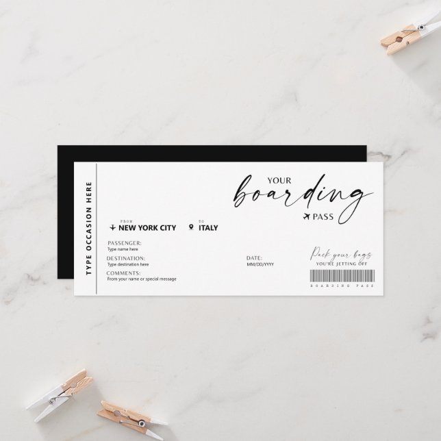 Modern Boarding Pass Surprise Fake Airline Ticket (Front/Back In Situ)