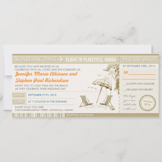 modern boarding pass tickets wedding invitations (Front)