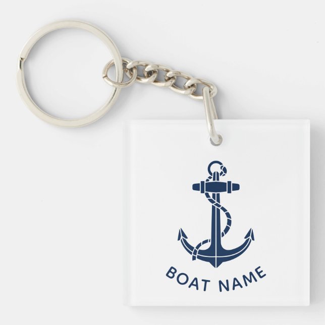 Modern Boat Anchor and Name Beach Trip Custom Key Ring (Front)