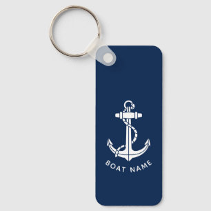 Modern Boat Anchor and Name Captain Key Ring