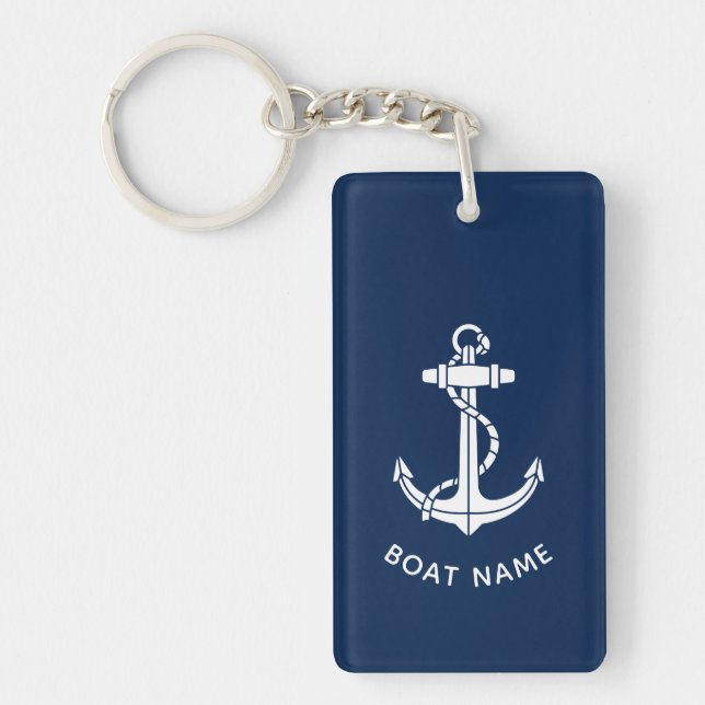 Modern Boat Anchor and Name Captain Key Ring (Front)