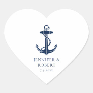 Modern Boat Anchor Beach Wedding Custom Heart Sticker
