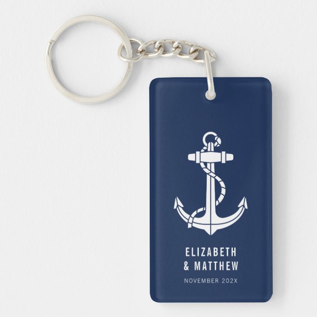 Modern Boat Anchor Beach Wedding Custom Key Ring (Front)