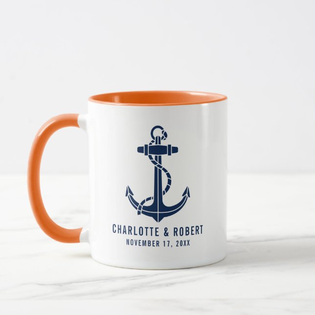 Modern Boat Anchor Beach Wedding Party Mug (Left)