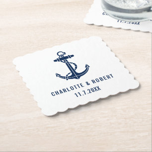Modern Boat Anchor Beach Wedding Party Paper Coaster