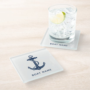Modern Boat Anchor Cruise Trip Custom Glass Coaster