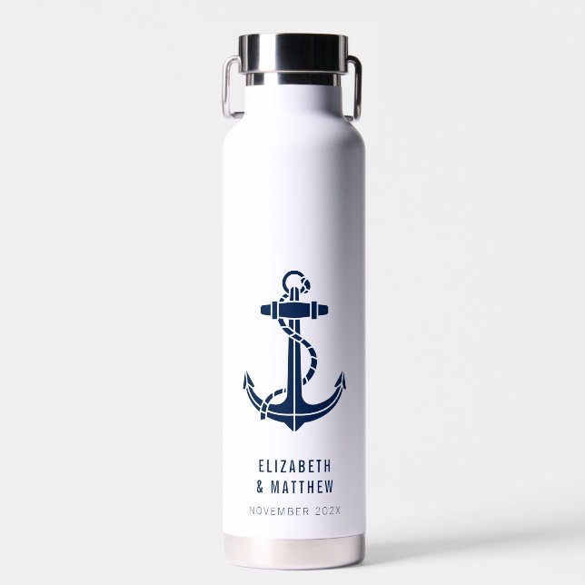 Modern Boat Anchor Custom Water Bottle (Front)