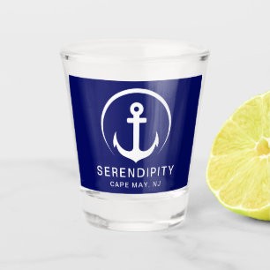 Modern Boat Anchor Nautical Navy Blue Shot Glass