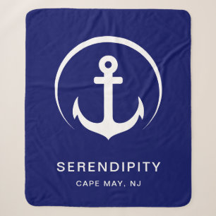 Modern Boat Monogram Navy Blue Sherpa Blanket