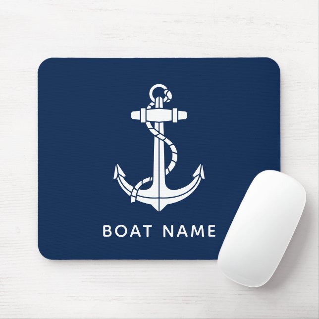 Modern Boat Name Anchor Sailing Crew Custom Mouse Mat (With Mouse)