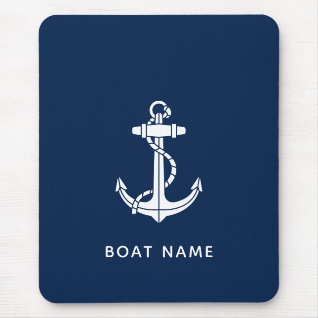 Modern Boat Name Anchor Sailing Crew Custom Mouse Mat (Front)