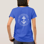 Modern Boat Name Nautical Anchor Matching Vacation T-Shirt<br><div class="desc">Add your boat name and dock by clicking the "Personalize" button above. Set sail in style with our custom nautical-themed boating swag. The shirt boasts a cute design inspired by the ocean's wonders, featuring classic maritime motifs such as an anchor and rope. Whether you're cruising along the coast or embarking...</div>