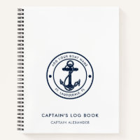 Modern Boat Name Navy Blue Anchor Captains Log