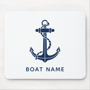 Modern Boat Name Navy Blue Anchor Crew Custom Mouse Mat