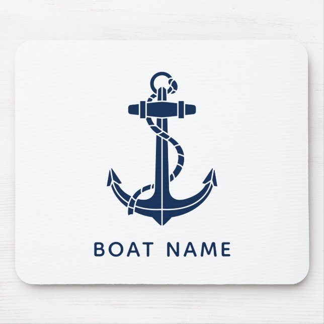Modern Boat Name Navy Blue Anchor Crew Custom Mouse Mat (Front)