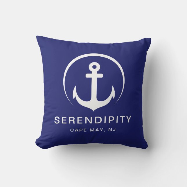 Modern Boat Nautical Anchor Navy Blue Cushion (Front)