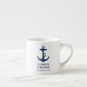 Modern Boat Navy Blue Anchor Beach Wedding Custom Espresso Cup