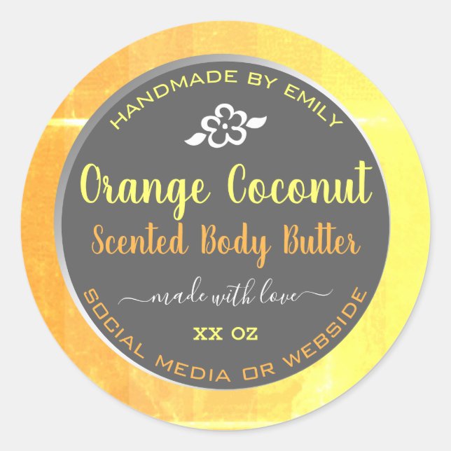 Modern Body Butter Packaging Labels Orange Grey (Front)