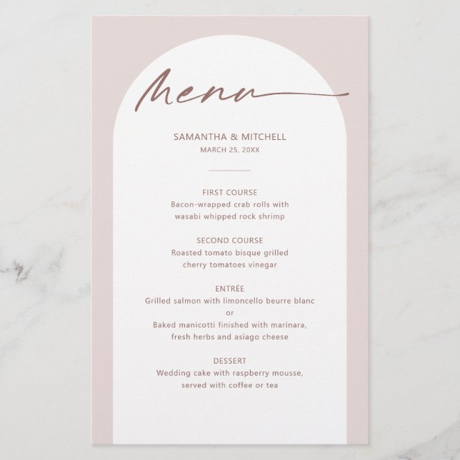 Modern Bohemian Arch Wedding menu card (Front)