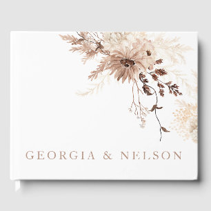 Modern Bohemian Beige Floral Wedding Guest Book