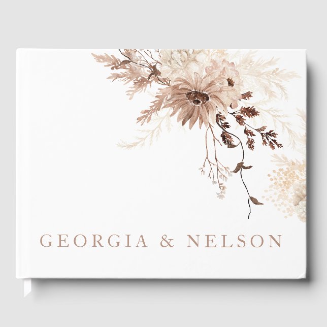 Modern Bohemian Beige Floral Wedding Guest Book (Front)