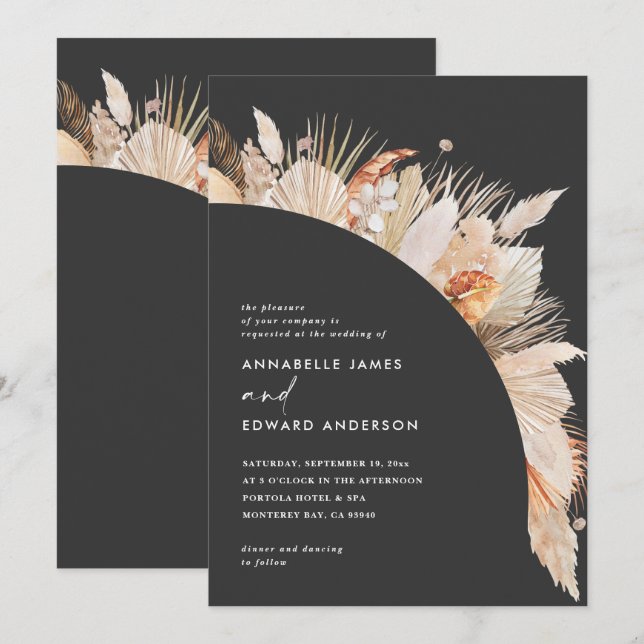 Modern bohemian black pampas grass wedding (Front/Back)