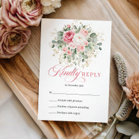Modern Bohemian Blush Roses Gold Wedding RSVP