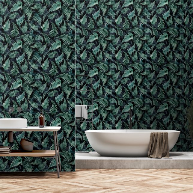 Modern Bohemian Botanical Fern Wallpaper (Bathroom)